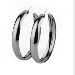 BEVEL In It Black Hoop Earring Shiny Bold Paparazzi Fashion Jewelry